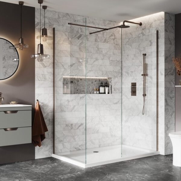 Forte 8mm Wetroom Screen with Bracing Bar 1100mm