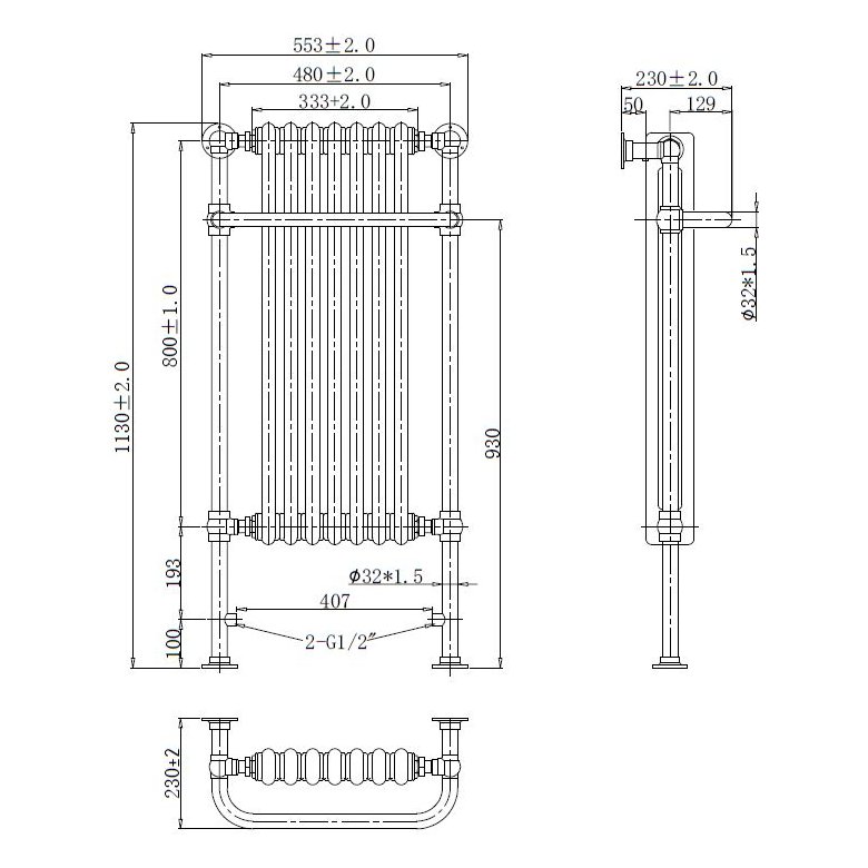 Dunbar 553 x 1130mm Towel Warmer CP/White