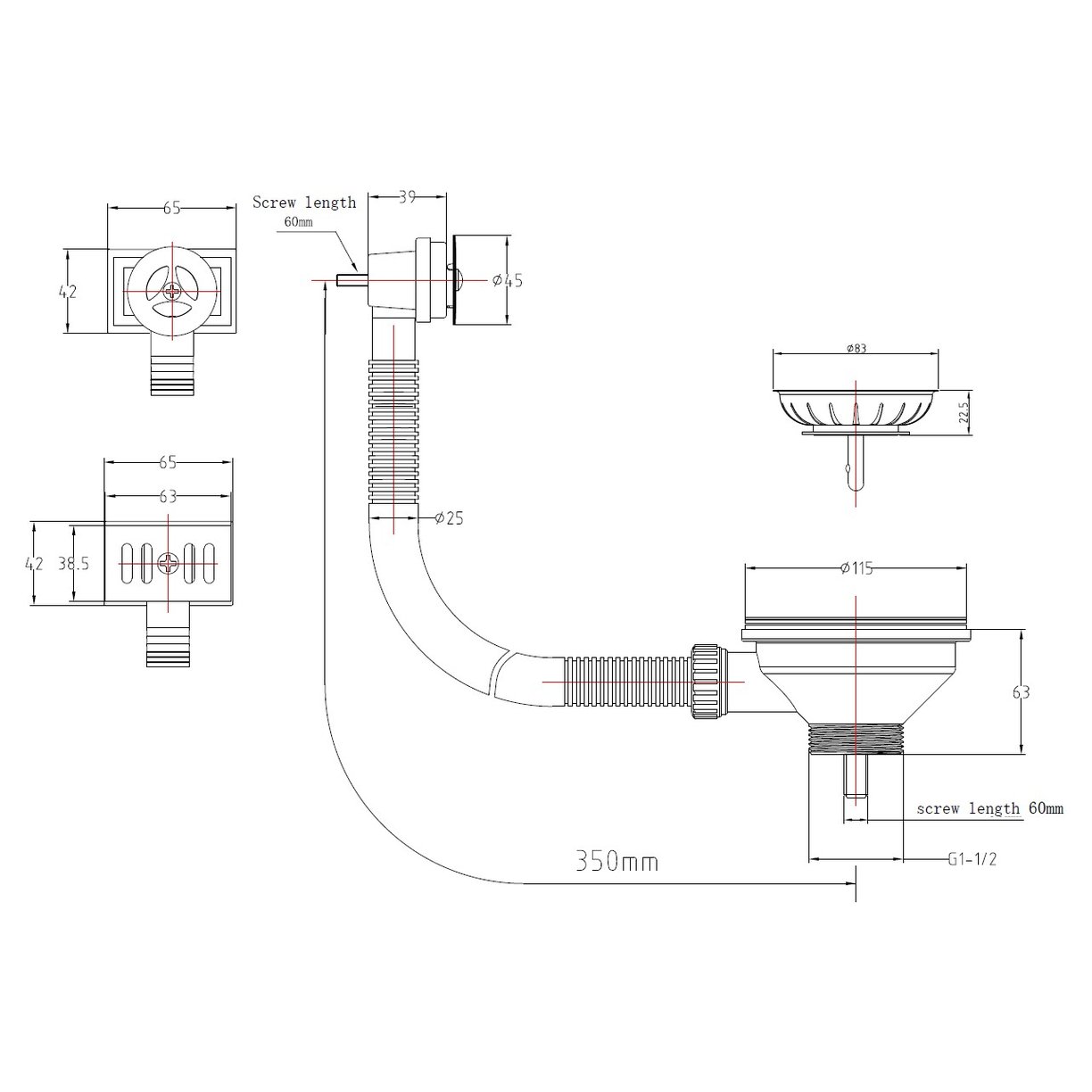 ASP Basket Strainer Waste C/W Round and Sq Overflow