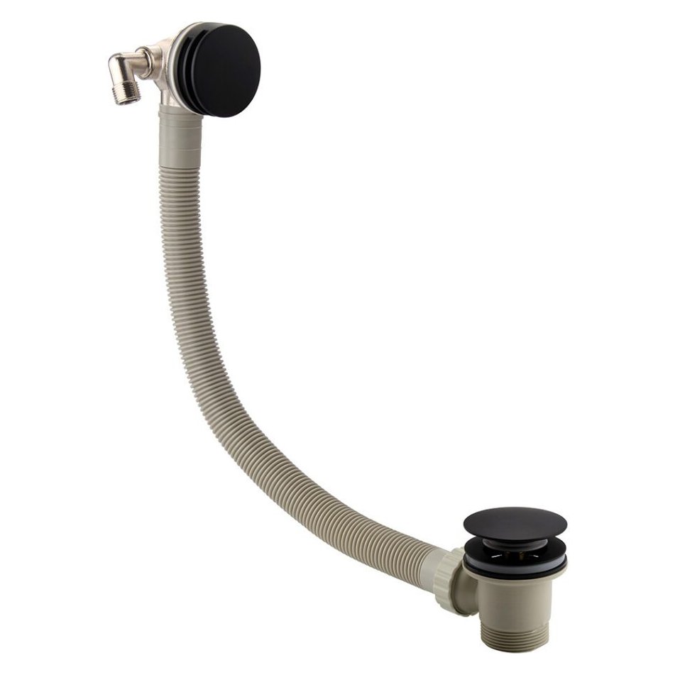 Round Bath Combi Filler, Push Waste & Overflow - Matt Black