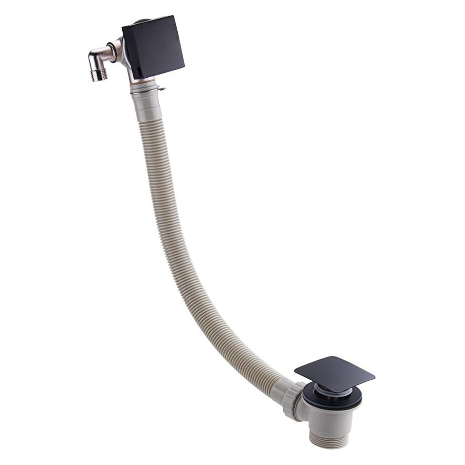 Square Bath Combi Filler, Push Waste & Overflow - Matt Black