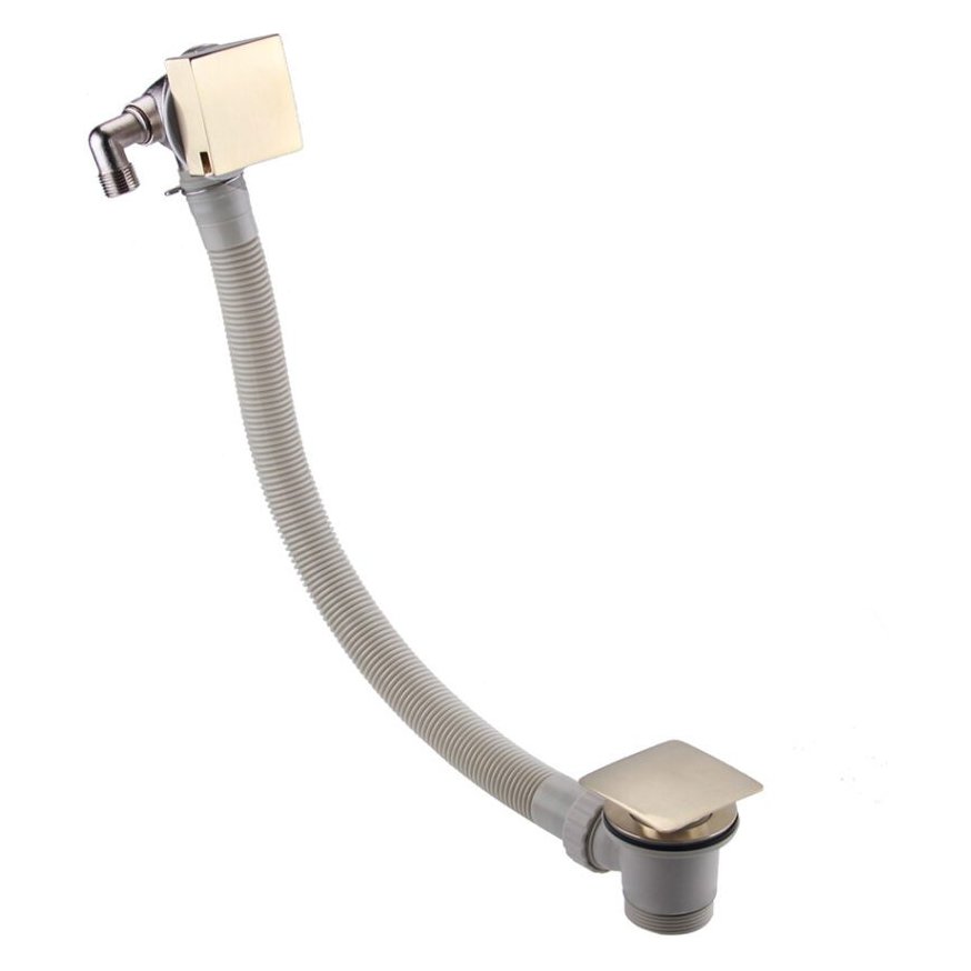 Square Bath Combi Filler, Push Waste & Overflow - Brushed Brass