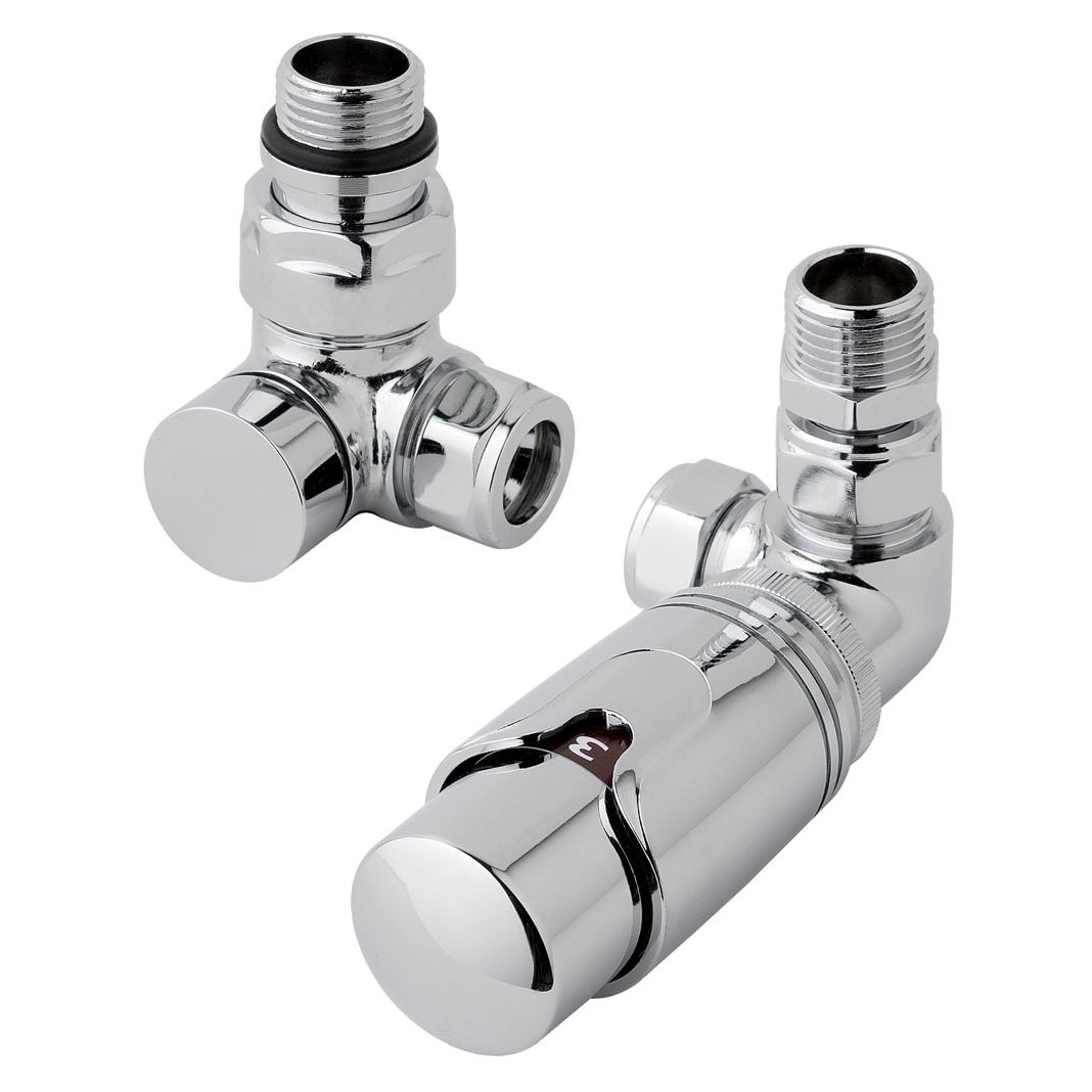 New 15mm Corner TRV & Lockshield Valve Chrome