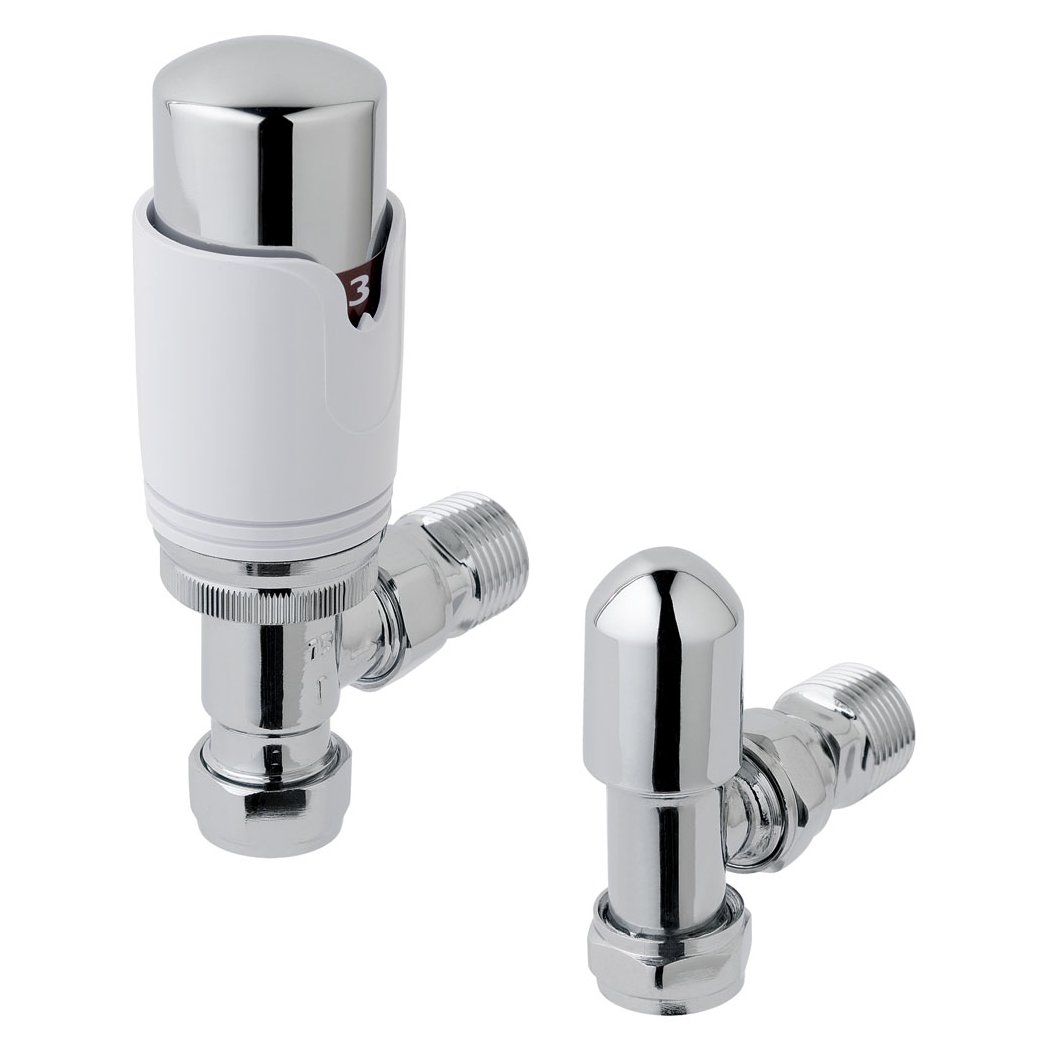 New 15mm Angle TRV & Lockshield Valve Chrome/White