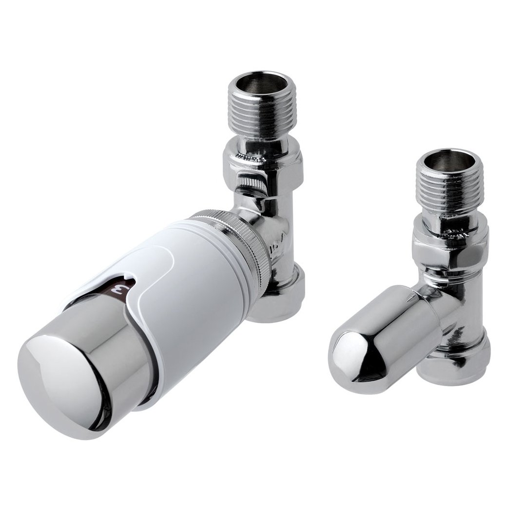 New 15mm Straight TRV and Lockshield Valve Chrome/White