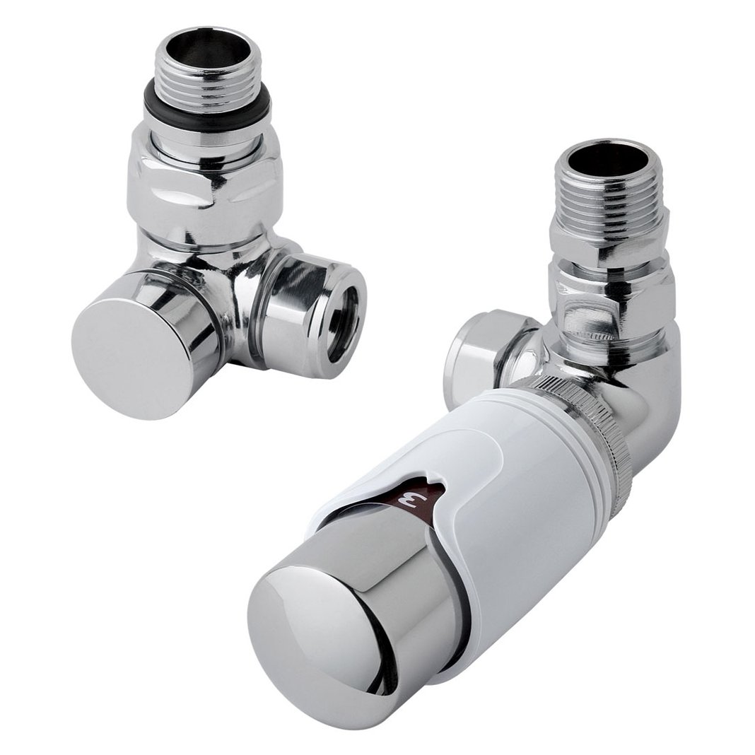 New 15mm Corner TRV and Lockshield Valve Chrome/White