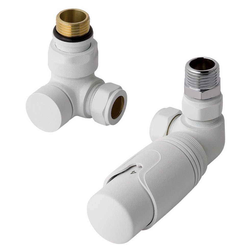 15mm Corner TRV & Lockshield Valve Matt White