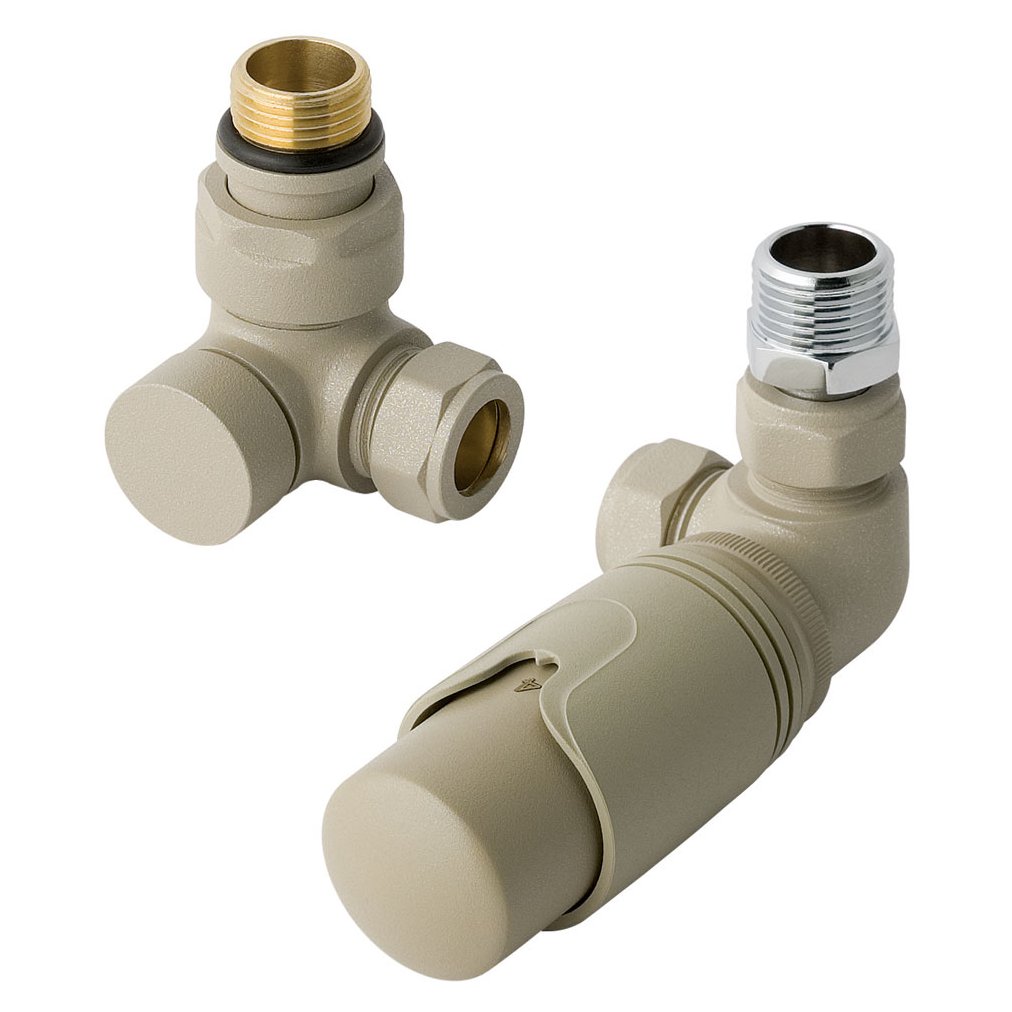 15mm Corner TRV & Lockshield Valve Matt Cappuccino
