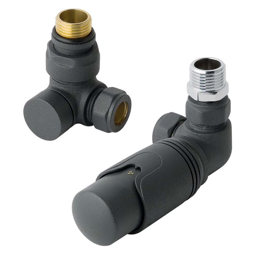 15mm Corner TRV & Lockshield Valve  Matt Anthracite