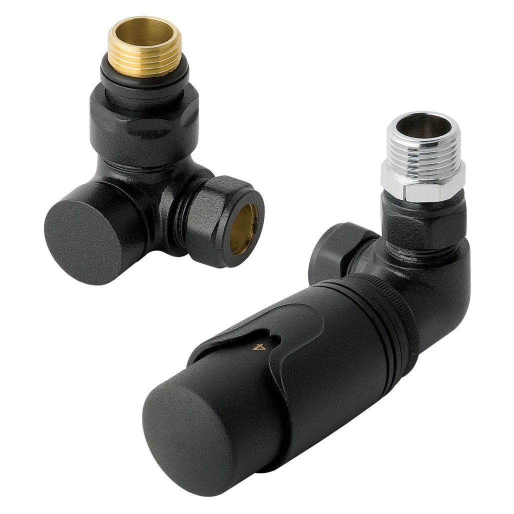 15mm Corner TRV & Lockshield Valve Matt Black