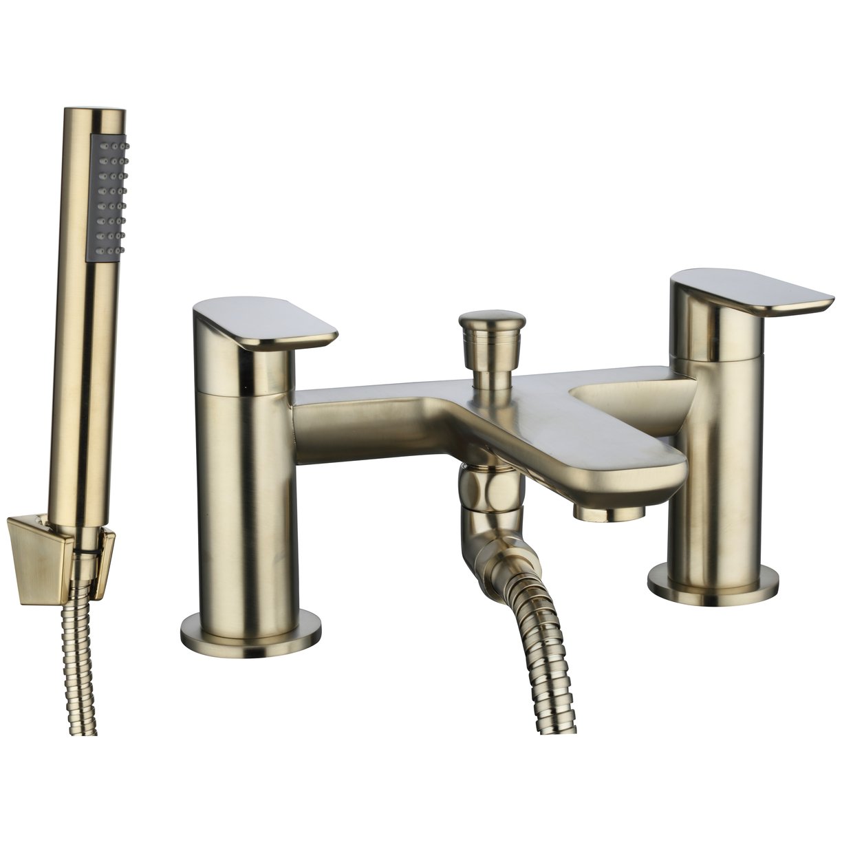 Rona Brushed Brass Deck Mounted Baths Shower Mixer and Kit