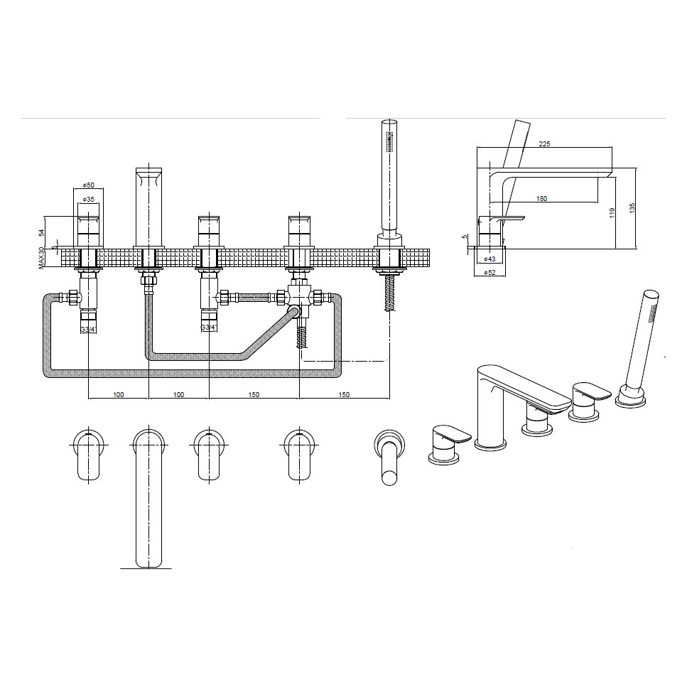 Rona 5 Hole Bath Shower Mixer
