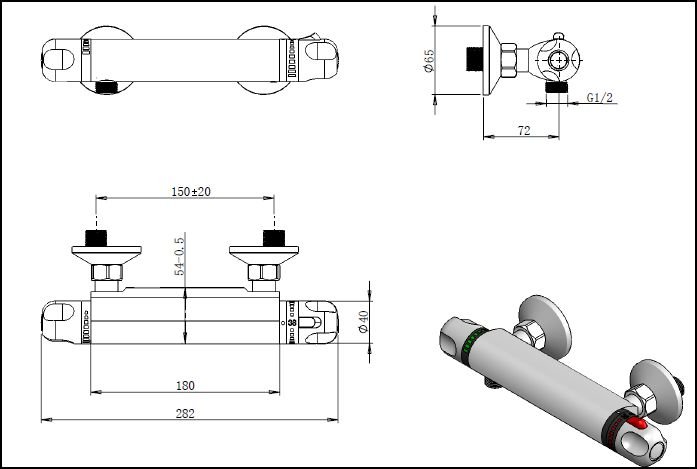 Skara Thermostatic Bar Shower Valve CP