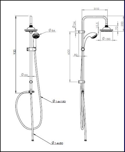 Leven Overhead Round Rain Shower Kit Chrome - 150mm Dia Head