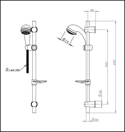 Bute 5 Mode Shower Head and Rail Kit 2 Chrome