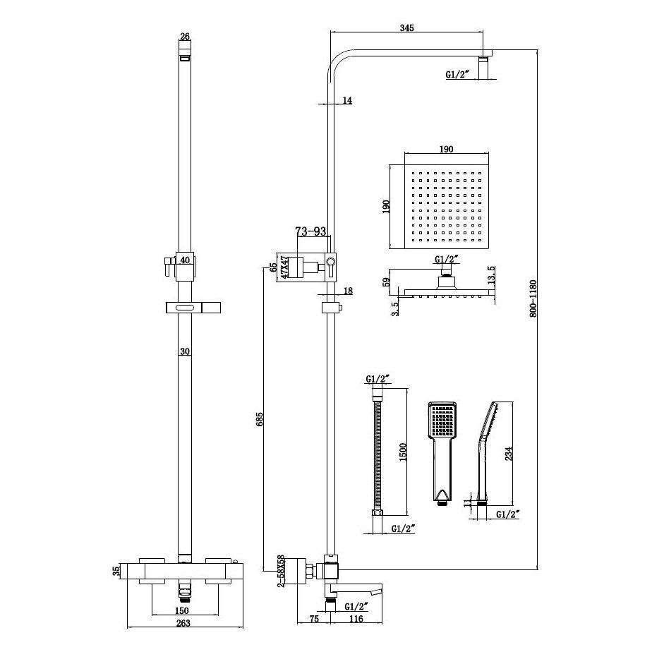 Galston Square Thermo BSM and Rain Shower Pack CP