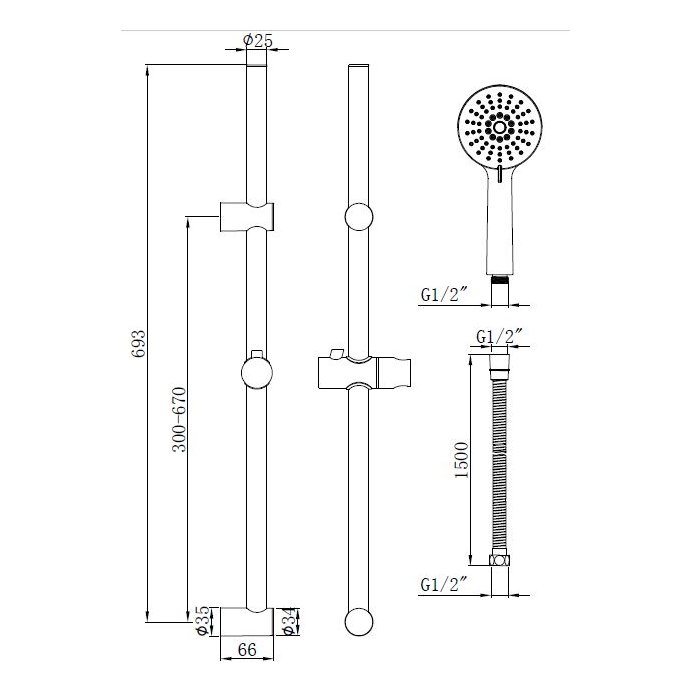 Airth Round Shower Kit Black