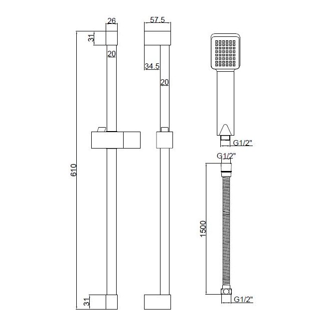 Avoch Square Shower Kit Black