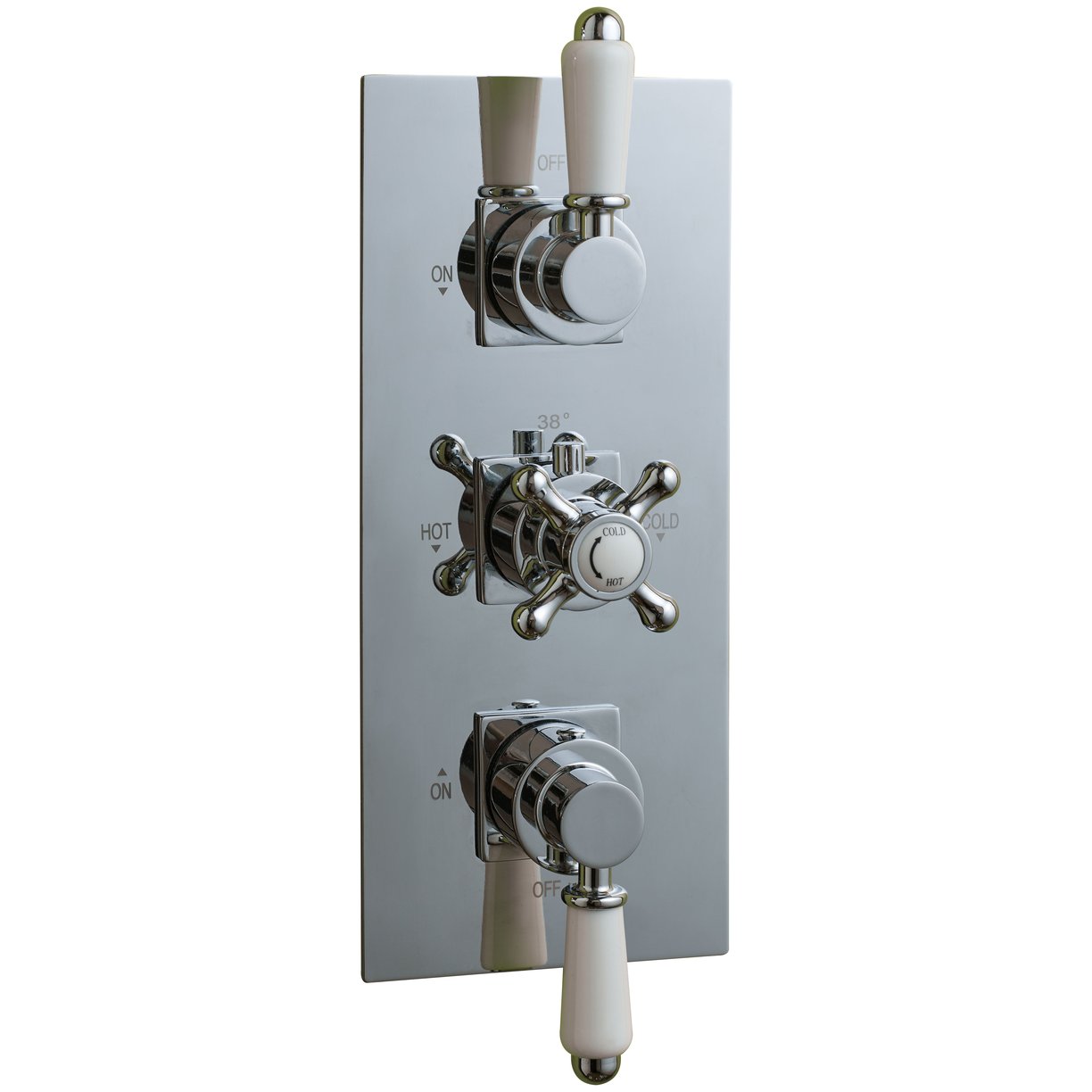 Oban Dual Flow Concealed Shower Valve with Rectangle Faceplate & Traditional Handles