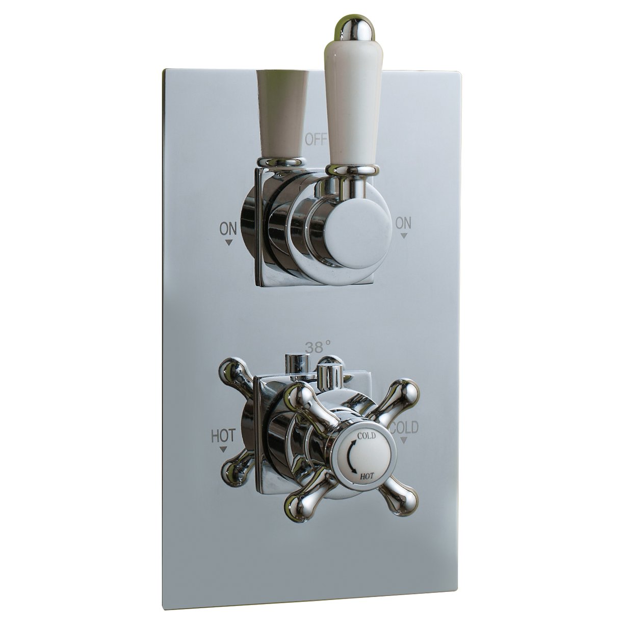 Oban Dual Flow Concealed Shower Valve with Rectangle Faceplate & Traditional Handles