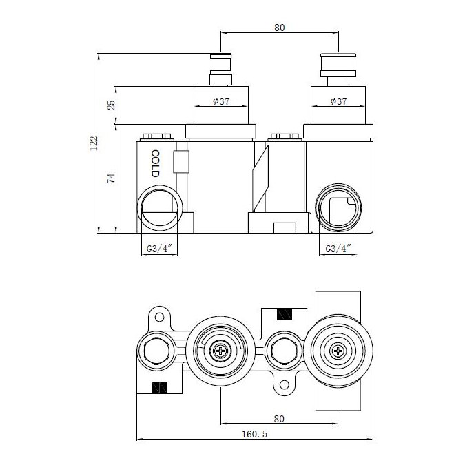 Oban 2 Dual Shower Valve Body (2 Port Diverter)