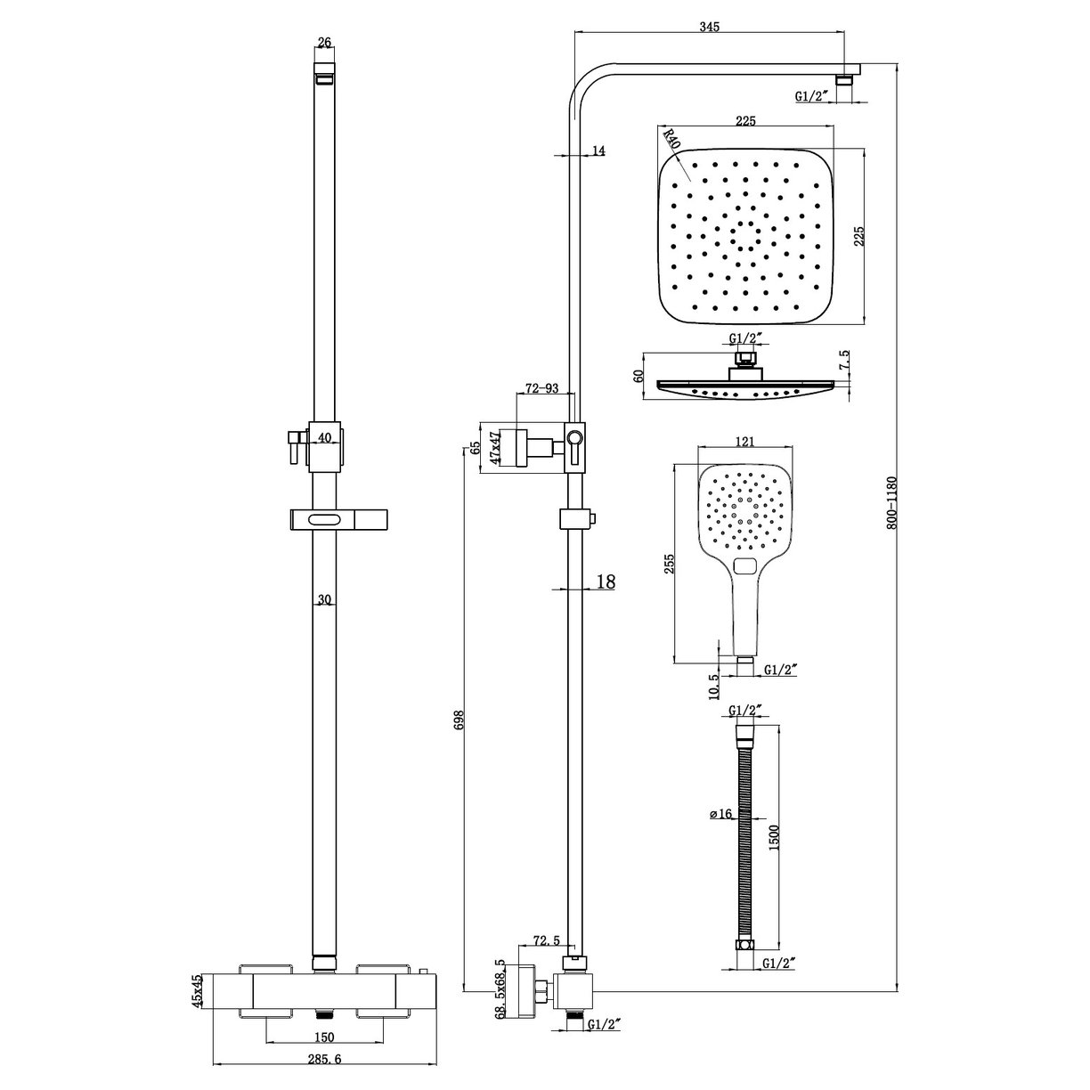 Kelty Square Twin Exposed Shower Pack (Complete With Fixing Brackets & 10mm Bore Hose)