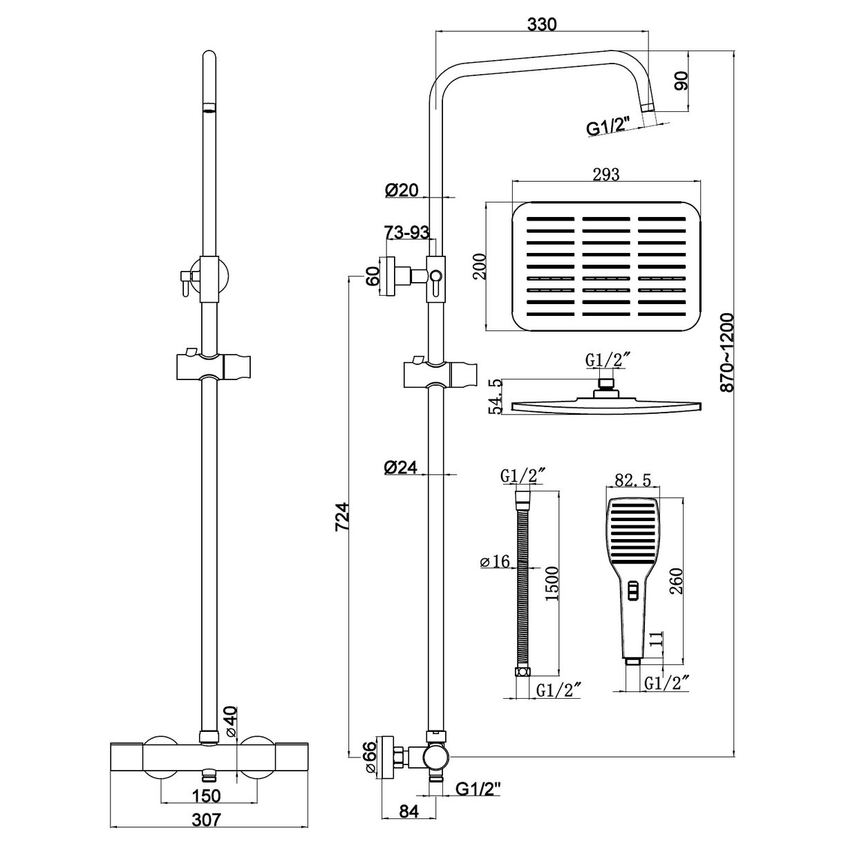 Drummore Twin Round Exposed Shower Pack (Complete With Fixing Brackets & 10mm Bore Hose)