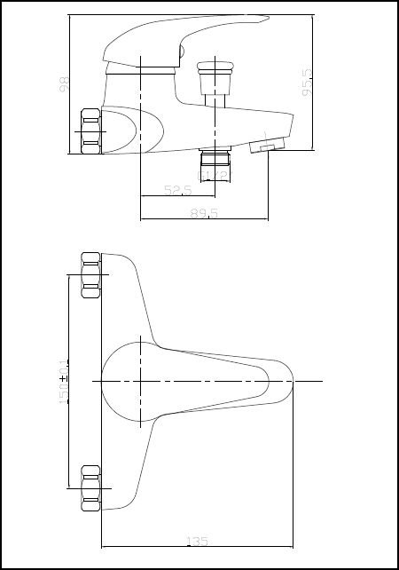 Barra SLR Wall Mounted Bath Shower Mixer/Kit 1 CP (See Mixers Acc Section For Legs)