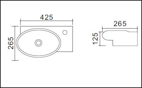 Tay Offset 425 x 270mm Wall Mounted Basin 1TH Right Hand