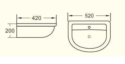 Skara 520mm Semi Mounted 1TH Basin