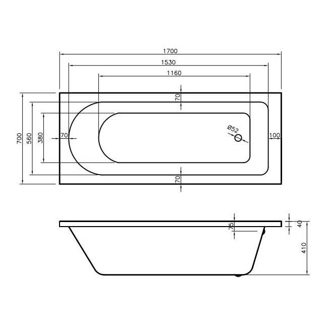 Skara 1700 x 700mm Bath