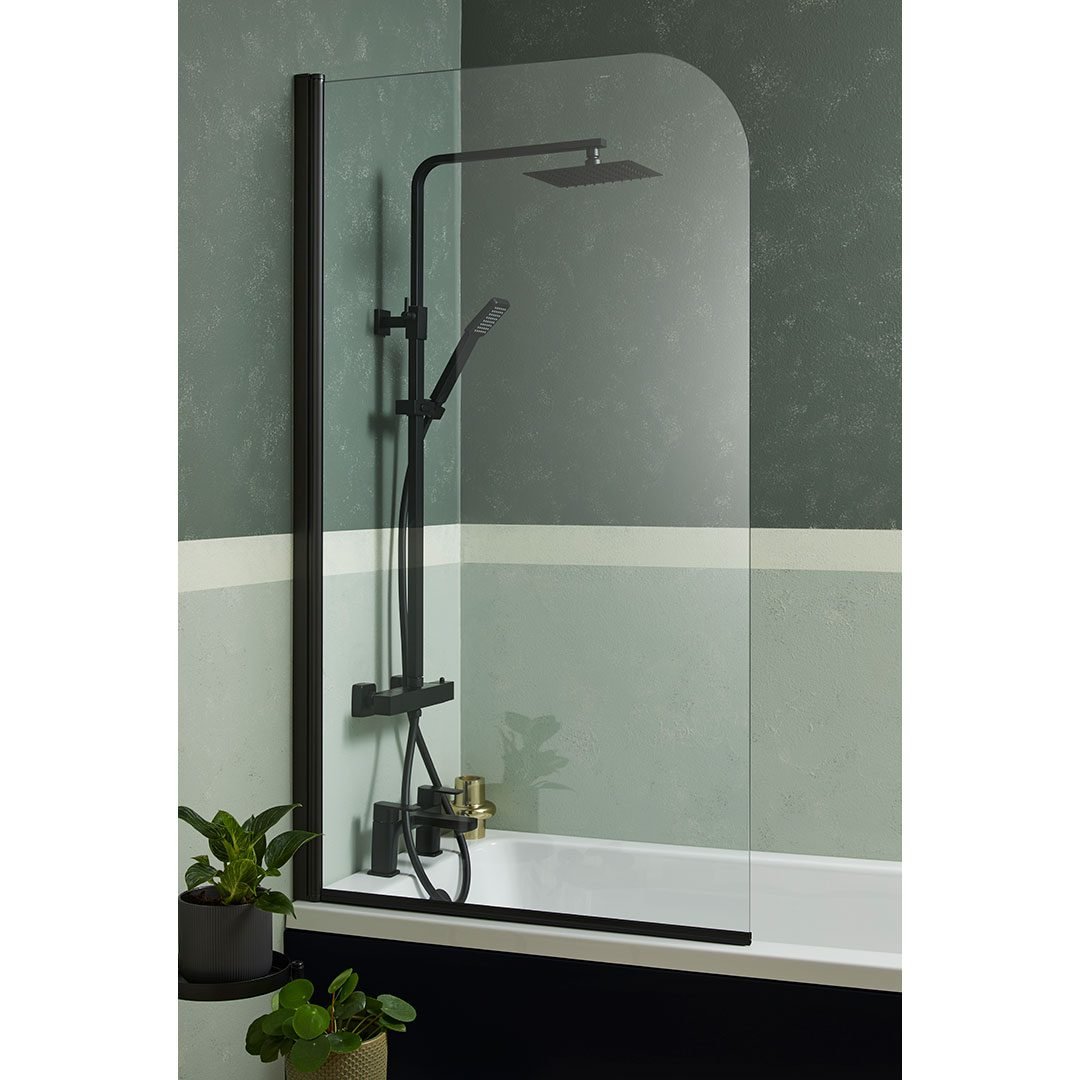 Leven Round Profile Over Bath Shower Screen Black 1400 x 800 x 5mm