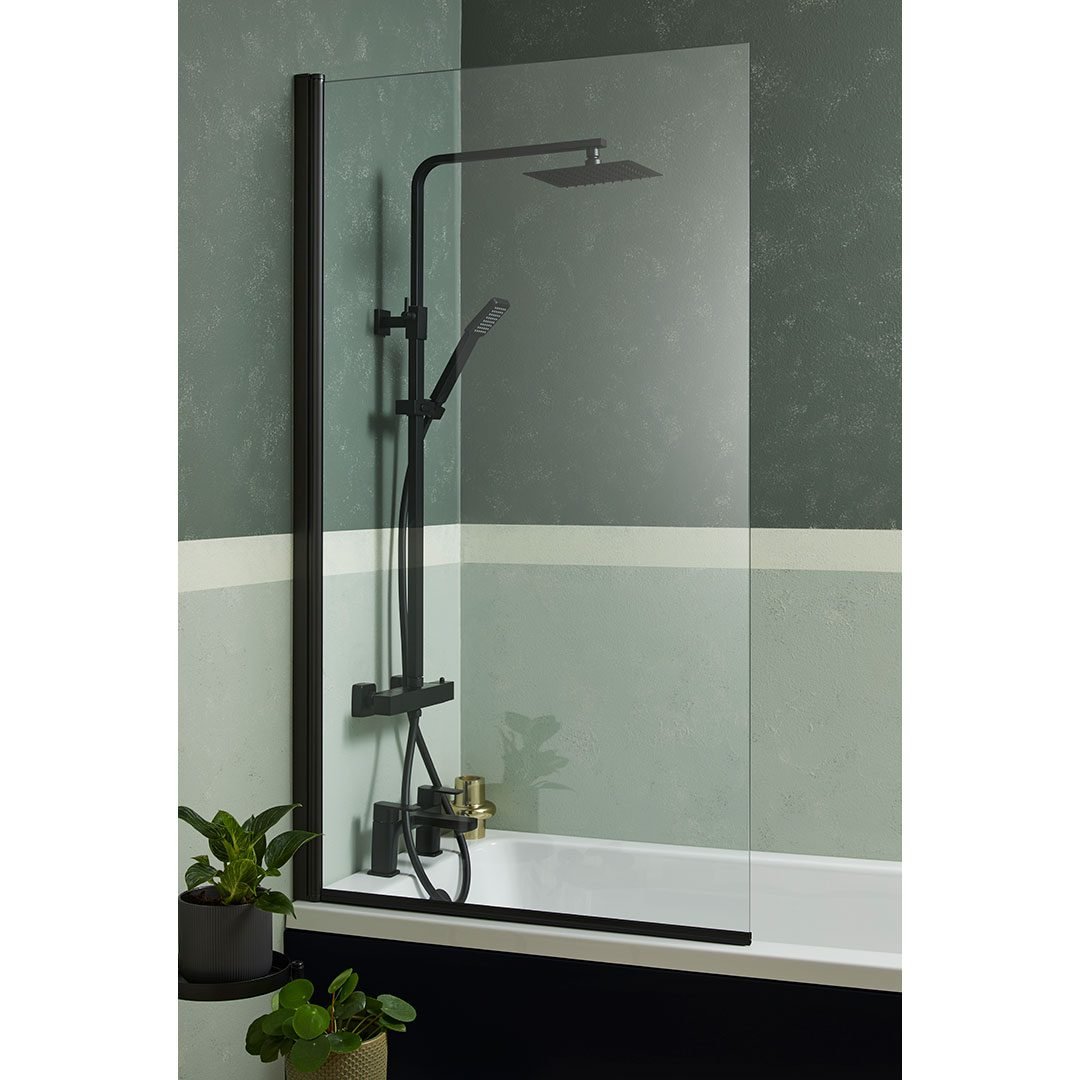 Troon Square Profile Over Bath Shower Screen Black 1400 x 800 x 5mm