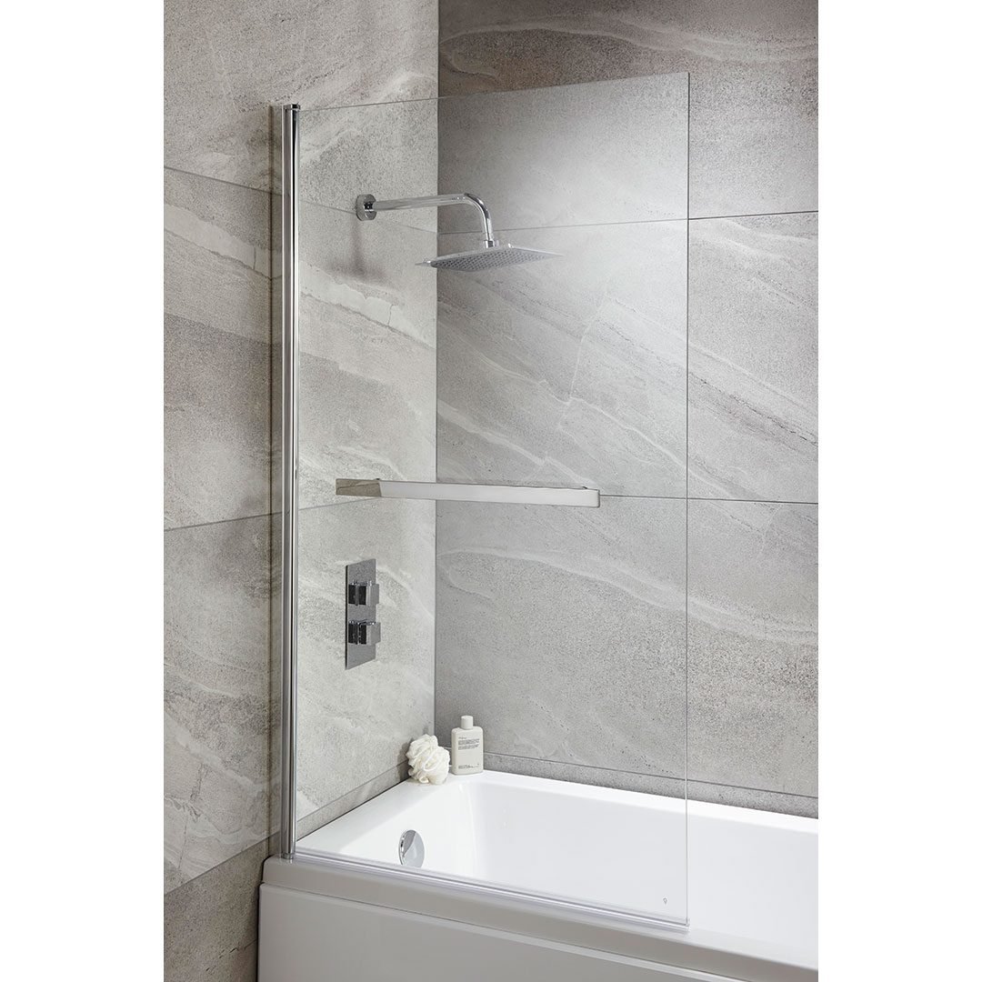 Ellie Square Profile Over Bath Shower Screen With Towel Rail