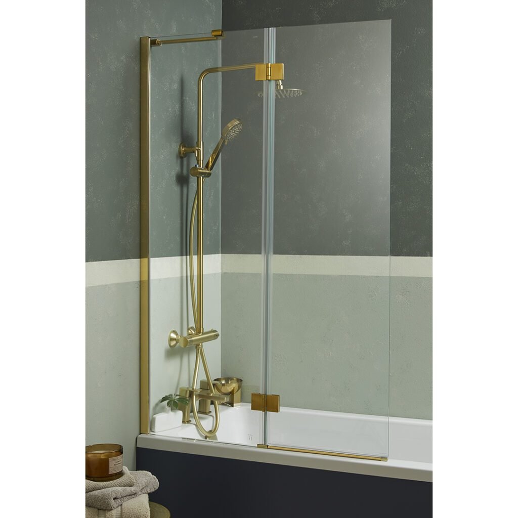 Dornoch double Folding Bath screen Brushed Brass