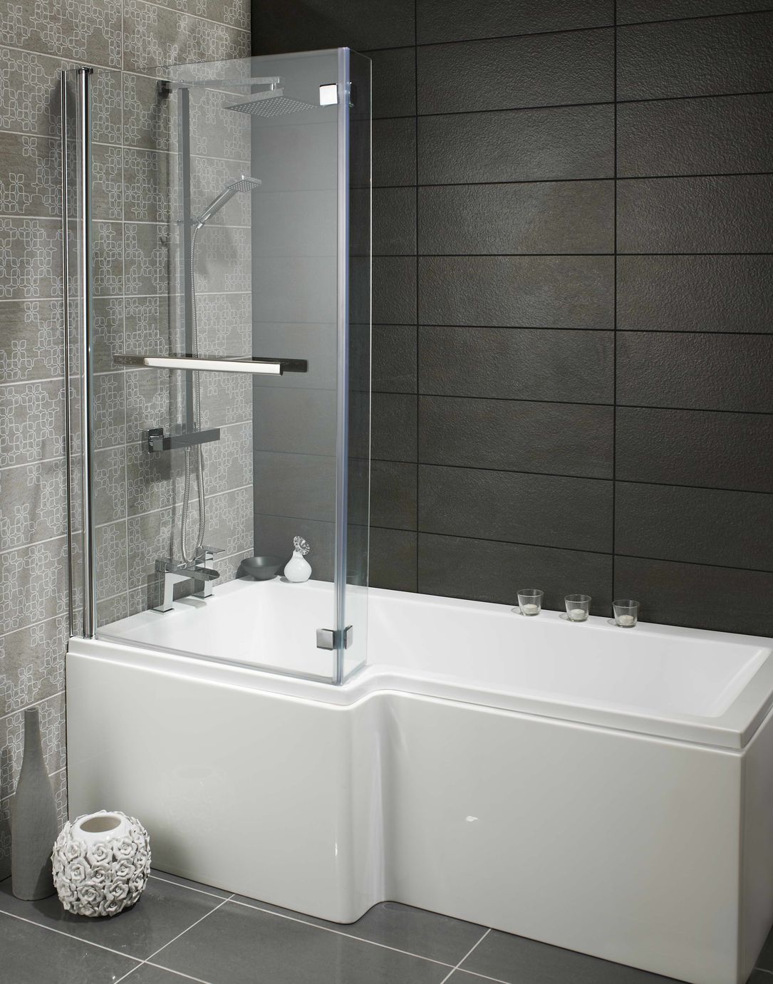 Skye 1700mm L-Shape Shower Bath with Screen & Front Panel (Left Hand)