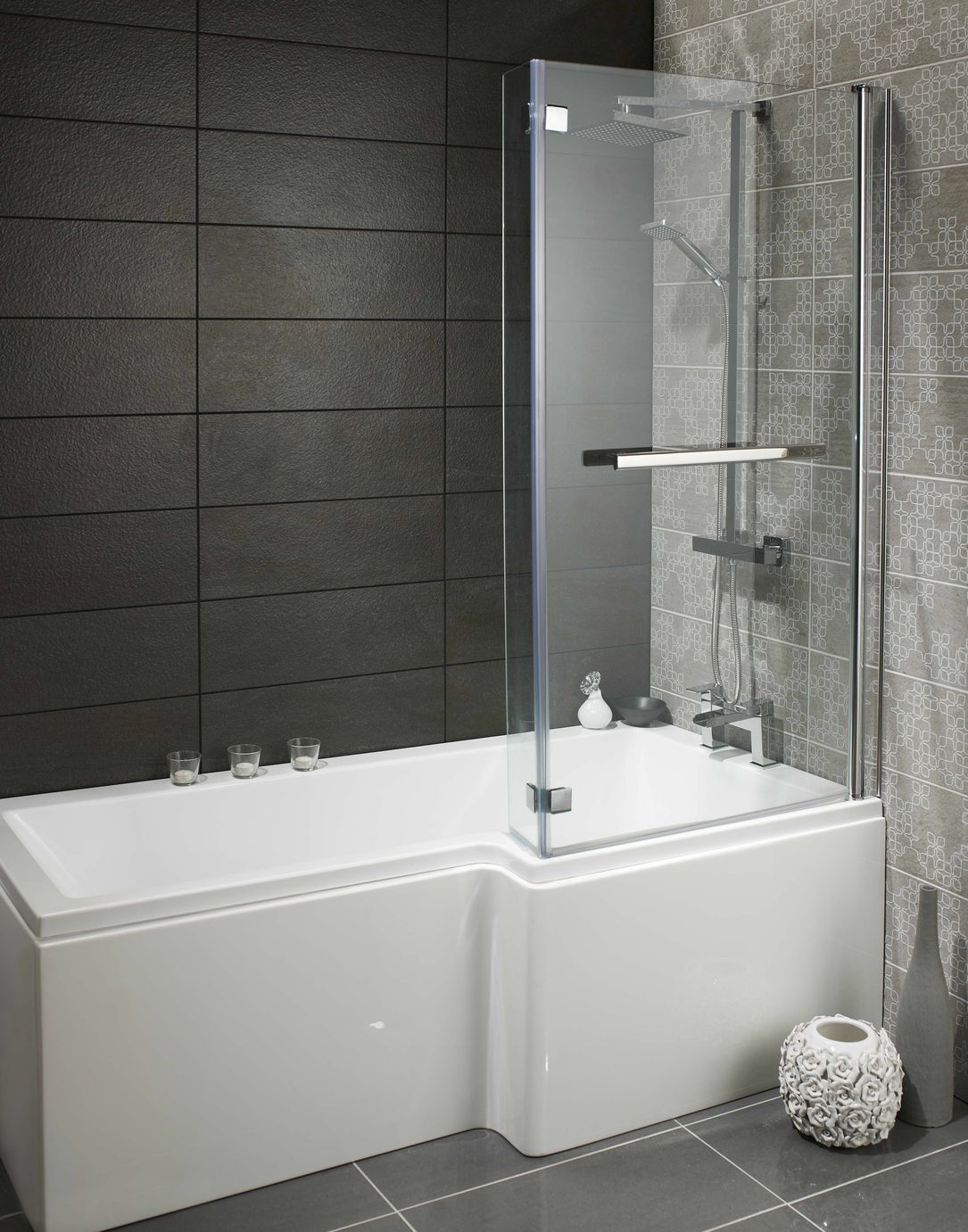 Skye 1700mm L-Shape Shower Bath with Screen & Front Panel (Right Hand)