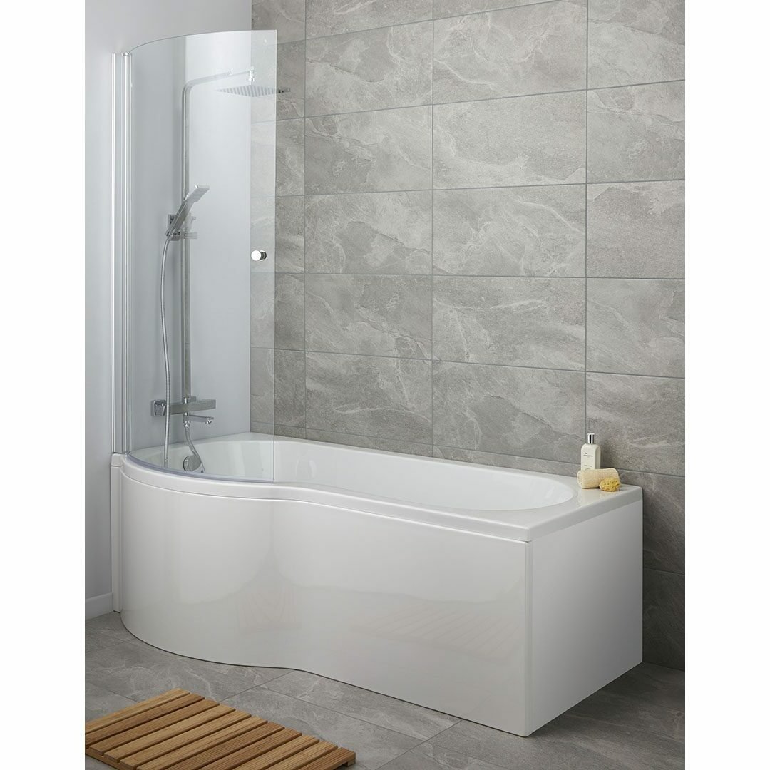 Bowmore 1700mm P-Shape Shower Bath with Screen & Front Panel (Left Hand)