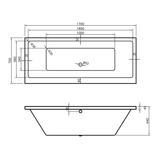 Troon 1700 x 700mm Double Ended Bath