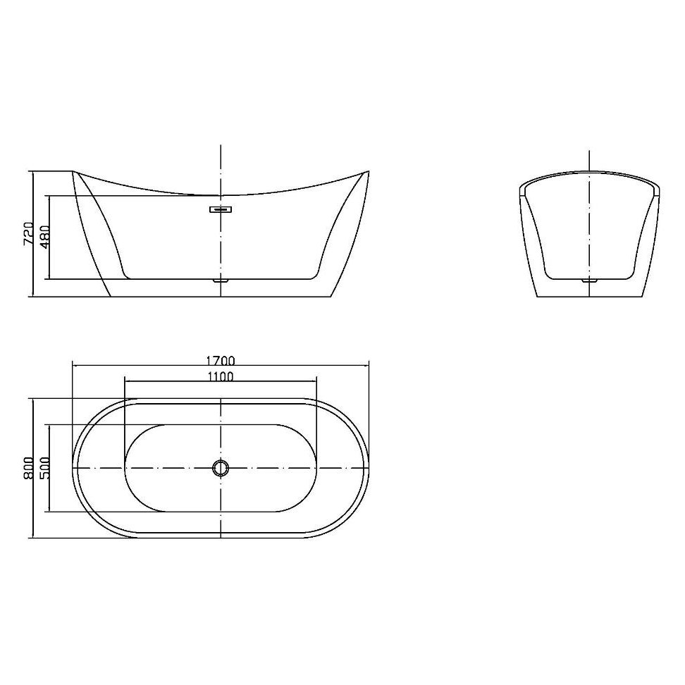 Dee 1700 x 800mm DE Free Standing Acrylic Slipper Bath