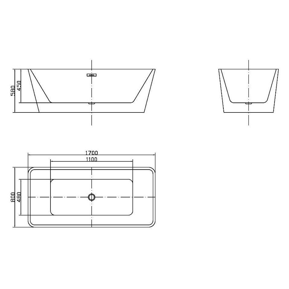 Mull 1700 x 800mm Square DE Free Standing Acrylic Bath