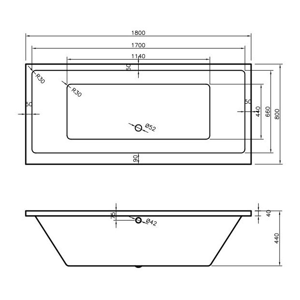 Kelso 1800 x 800mm Double Ended Bath
