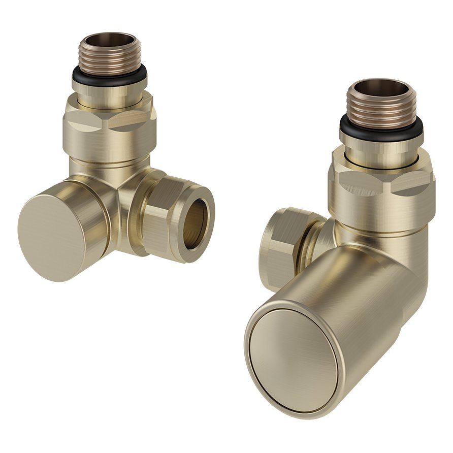 Corner Radiator Valves (pair) Brushed Brass