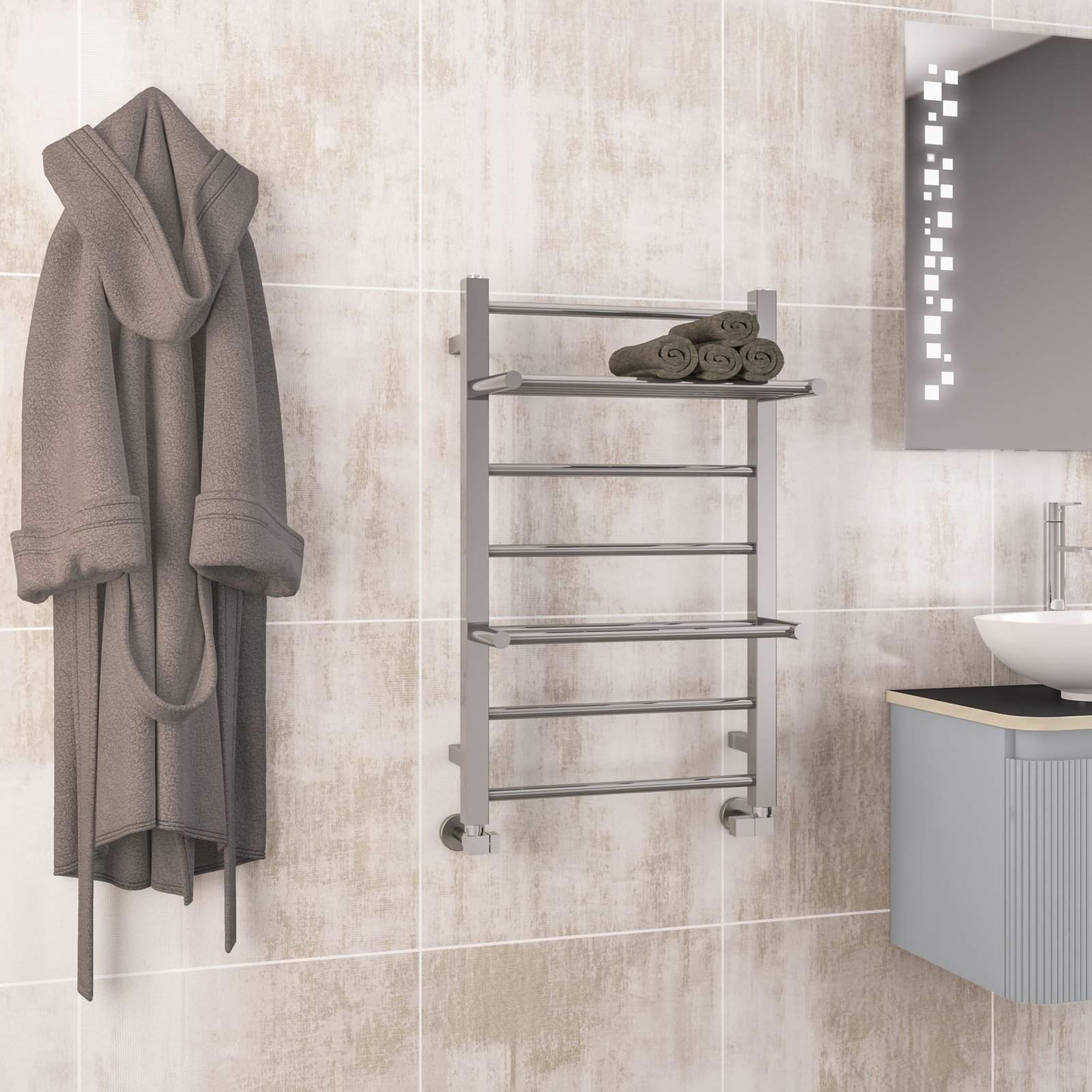 Velino Stainless Steel Towel Rail 800 x 500 - Mirror Polished