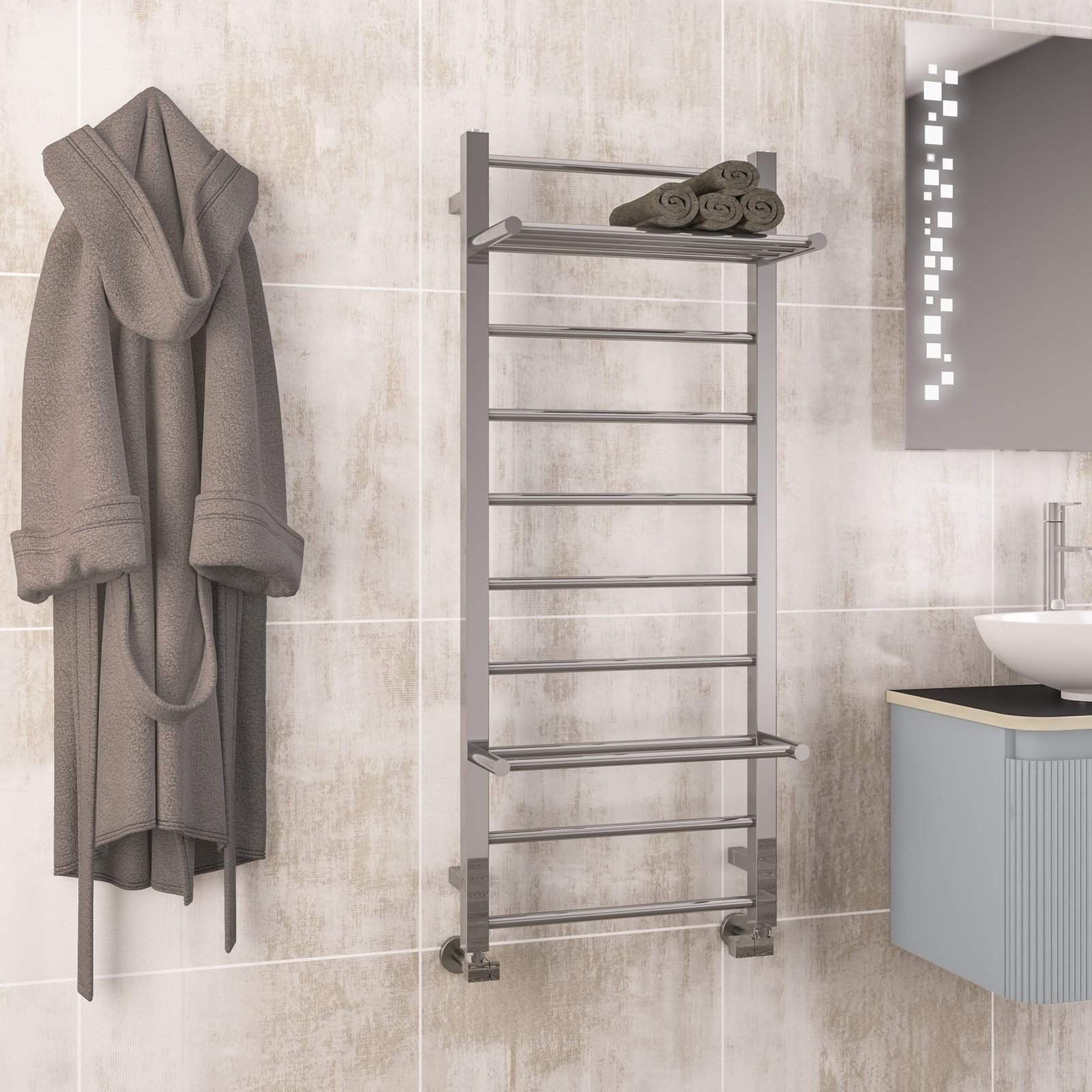Velino Stainless Steel Towel Rail 1200 x 500 - Mirror Polished