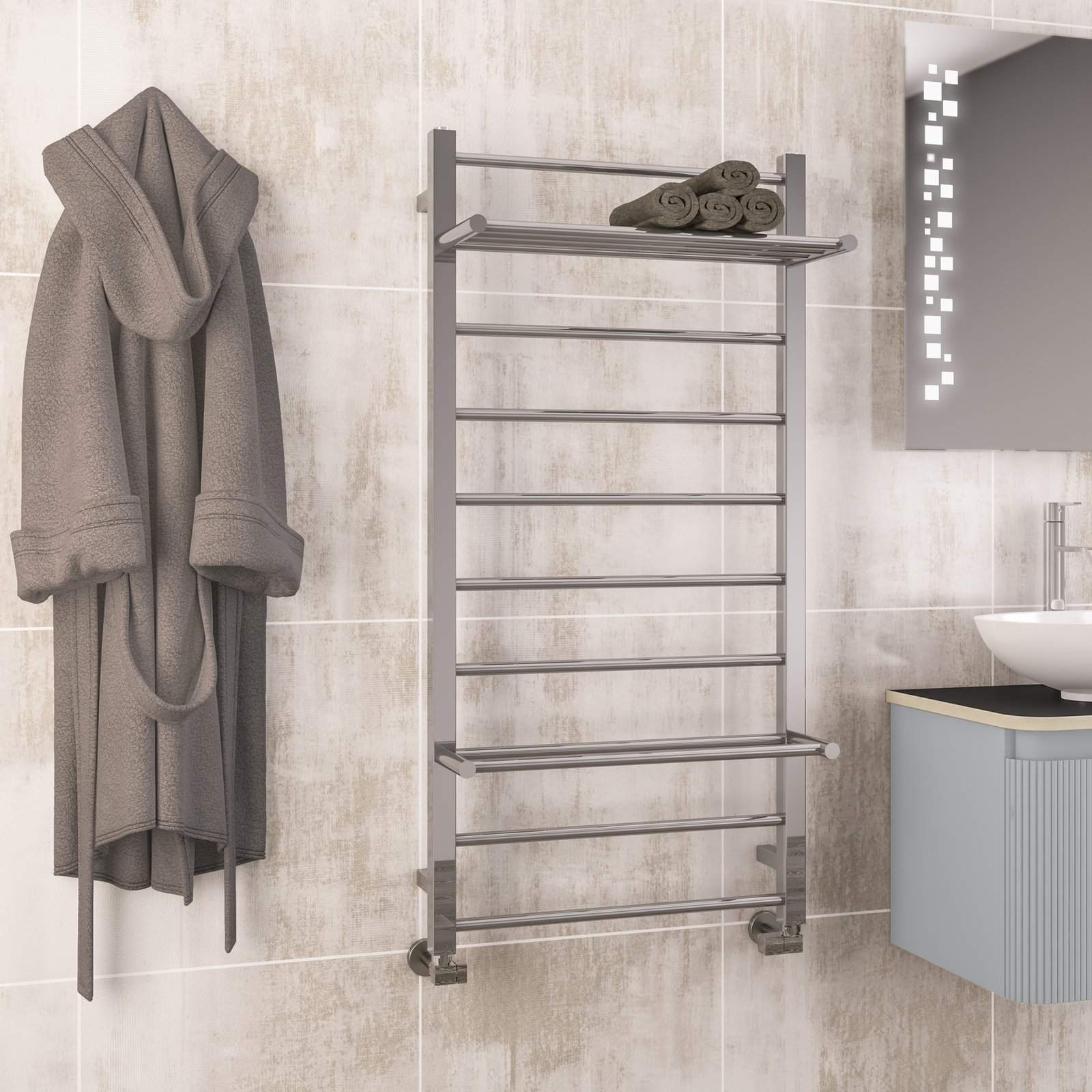 Velino Stainless Steel Towel Rail 1200 x 600 - Mirror Polished