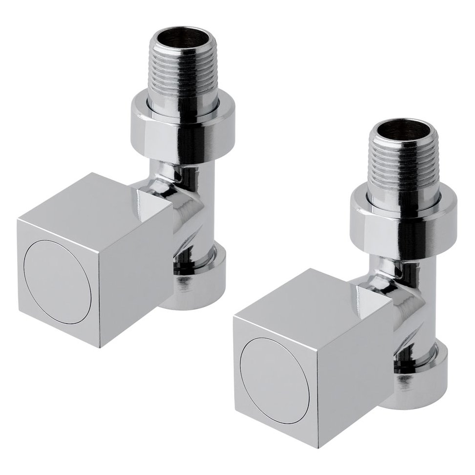 Square straight radiator valves Chrome
