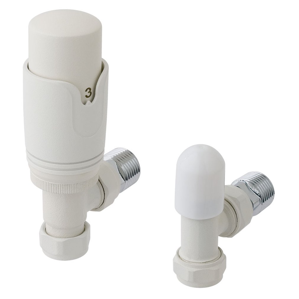 15mm Angled TRV and Lockshield Valve Matt White