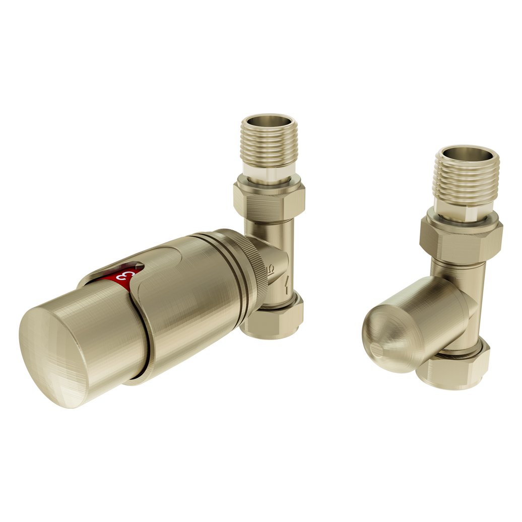 15mm Straight TRV and Lockshield Valve - Brushed Brass