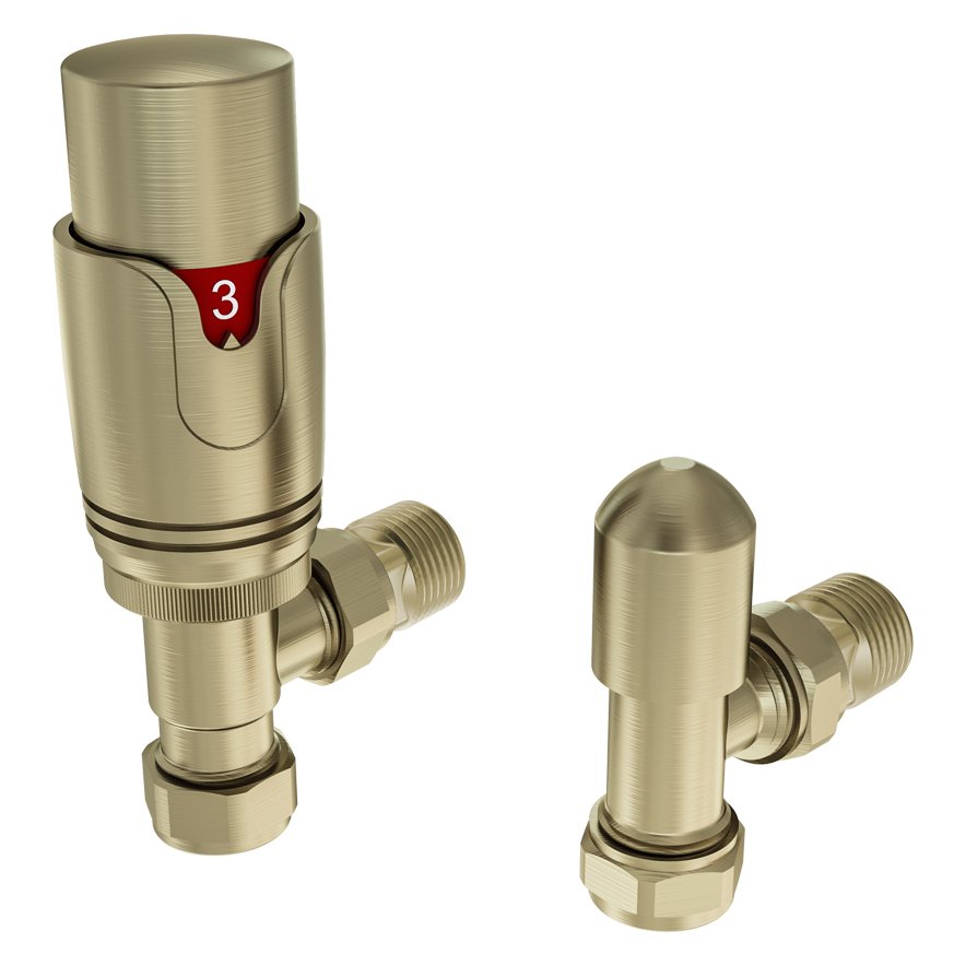 15mm Angled TRV and Lockshield Valve - Brushed Brass